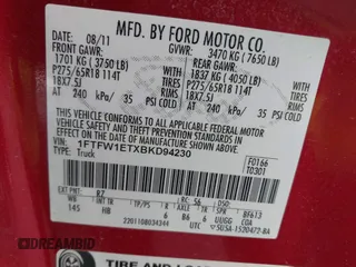2011 Ford F-150 XLT with VIN 1FTFW1ETXBKD94230, listed as a IAAI auction lot 41566841 with 207,715 mi miles. Bid and sale history available at carsss.com. Image 9.