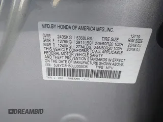 2020 Acura MDX w/Technology Pkg with VIN 5J8YD3H50LL005535, listed as a IAAI auction lot 41966614 with 40,604 mi miles. Bid and sale history available at carsss.com. Image 9.
