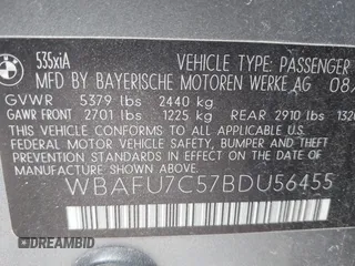 2011 BMW 5 Series 535i xDrive with VIN WBAFU7C57BDU56455, listed as a IAAI auction lot 41615376 with 112,763 mi miles. Bid and sale history available at carsss.com. Image 9.