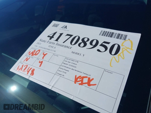 2021 Tesla Model Y Performance with VIN 5YJYGDEF9MF251738, listed as a IAAI auction lot 41708950 with 61,248 mi miles and . Bid and sale history available at DreamBid. Image 20.