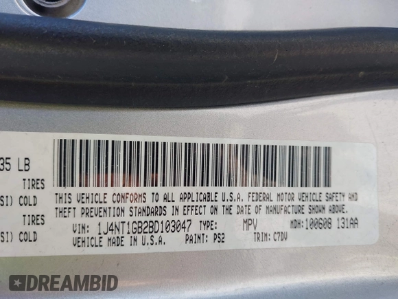 2011 Jeep Patriot Latitude with VIN 1J4NT1GB2BD103047, listed as a IAAI auction lot 41766608 with 156,967 mi miles and . Bid and sale history available at DreamBid. Image 9.