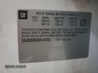 2012 Buick Regal Premium 1 with VIN 2G4GS5EK0C9147232, listed as a Copart auction lot 52810755 with 162,445 mi miles and Salvage Title. Bid and sale history available at DreamBid. Image 12.