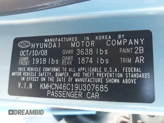 2009 Hyundai Accent Auto GLS с VIN KMHCN46C19U307685, выставлен на аукционе IAAI как лот 41266598 с пробегом 107 216 миль миль и . История ставок и продаж доступна на DreamBid. Изображение 9.