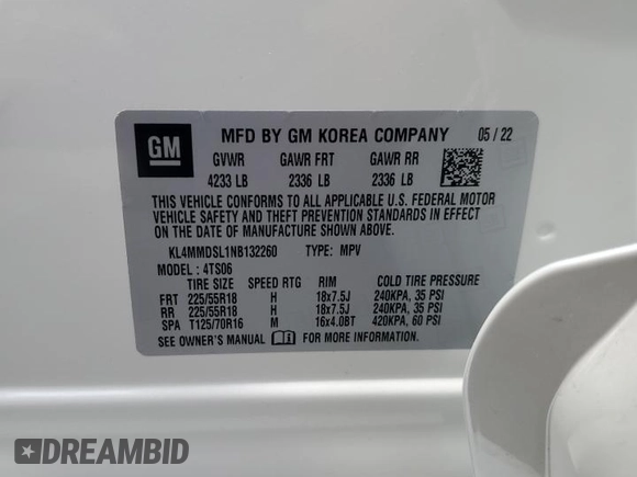 2022 Buick Encore GX Select z VIN KL4MMDSL1NB132260, wystawiony jako Copart lot #64197795 z przebiegiem 13 071 mil mil oraz Szkoda całkowita • Salvage title. Historia ofert i sprzedaży dostępna na DreamBid. Obrazek 13.