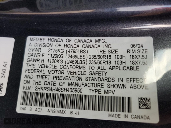 2025 Honda CR-V EX with VIN 2HKRS4H46SH405950, listed as a Copart auction lot 43325855 with 7,701 mi miles and Salvage Title. Bid and sale history available at DreamBid. Image 15.