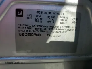 2013 Buick LaCrosse Leather с VIN 1G4GC5E35DF265047, выставлен на аукционе Copart как лот 55631635 с пробегом 103 520 миль миль и Списание • Salvage title. История ставок и продаж доступна на DreamBid. Изображение 12.