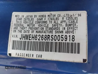 1994 Honda del Sol Si с VIN JHMEH6268RS005918, выставлен на аукционе IAAI как лот 42008569 с пробегом 154 038 миль миль и . История ставок и продаж доступна на DreamBid. Изображение 9.