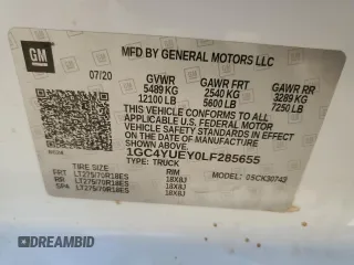 2020 Chevrolet Silverado 3500HD LTZ with VIN 1GC4YUEY0LF285655, listed as a Copart auction lot 78131384 with 0 mi miles and Salvage Title. Bid and sale history available at carsss.com. Image 12.