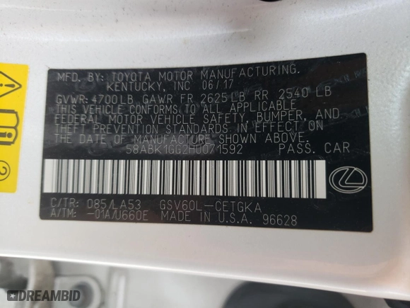 2017 Lexus ES with VIN 58ABK1GG2HU071592, listed as a Copart auction lot 50778835 with 112,235 mi miles and Salvage Title. Bid and sale history available at carsss.com. Image 12.