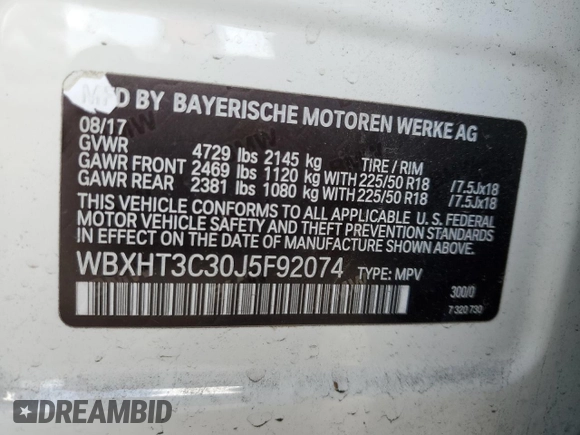 2018 BMW X1 xDrive28i with VIN WBXHT3C30J5F92074, listed as a Copart auction lot 51069535 with 116,381 mi miles and Salvage Title. Bid and sale history available at carsss.com. Image 15.