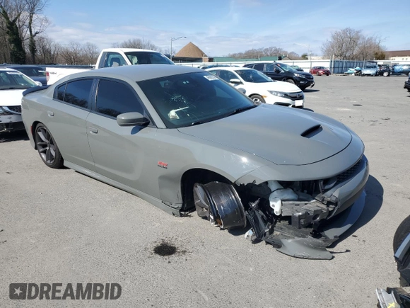 2019 Dodge Charger Scat Pack with VIN 2C3CDXGJ0KH614767, listed as a Copart auction lot 46982365 with 58,390 mi miles and Salvage title. Bid and sale history available at DreamBid. Image 4.
