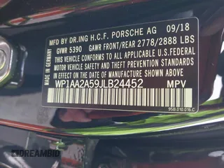 2018 Porsche Macan with VIN WP1AA2A59JLB24452, listed as a IAAI auction lot 41549714 with 94,715 mi miles and . Bid and sale history available at DreamBid. Image 9.