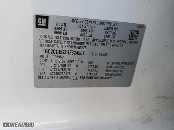 2017 Chevrolet Silverado 2500HD Work Truck with VIN 1GC2CUEG3HZ324001, listed as a Copart auction lot 70710524 with 144,318 mi miles and Clean Title. Bid and sale history available at carsss.com. Image 12.
