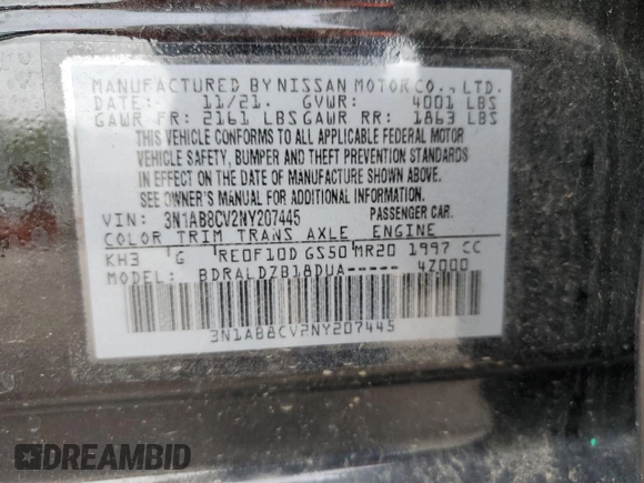 2022 Nissan Sentra SV with VIN 3N1AB8CV2NY207445, listed as a Copart auction lot 50998375 with 19,522 mi miles and Salvage Title. Bid and sale history available at carsss.com. Image 12.