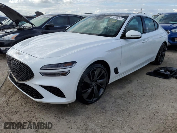 2023 Genesis G70 2.0T with VIN KMTG34TA0PU120130, listed as a Copart auction lot 74635014 with 20,374 mi miles and Non Repairable. Bid and sale history available at DreamBid. Image 1.
