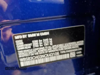 2022 BMW M5 z VIN WBS83CH03NCK43106, wystawiony jako Copart lot #60097435 z przebiegiem 189 mil mil oraz Szkoda całkowita • Salvage title. Historia ofert i sprzedaży dostępna na DreamBid. Obrazek 12.