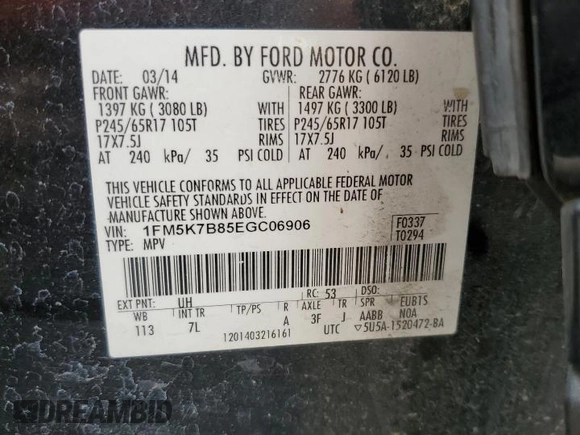 2014 Ford Explorer with VIN 1FM5K7B85EGC06906, listed as a Copart auction lot 52522225 with 229,574 mi miles and Salvage Title. Bid and sale history available at DreamBid. Image 13.