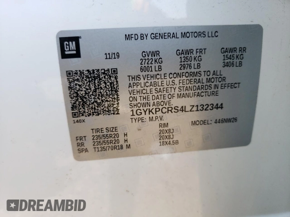 2020 Cadillac XT6 FWD Premium Luxury with VIN 1GYKPCRS4LZ132344, listed as a Copart auction lot 60595535 with 19,184 mi miles and Salvage title. Bid and sale history available at DreamBid. Image 14.