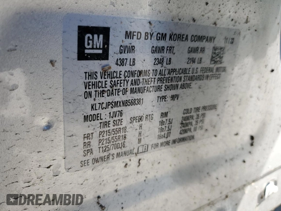 2022 Chevrolet Trax LT with VIN KL7CJPSMXNB568381, listed as a Copart auction lot 46663095 with 53,559 mi miles and Salvage title. Bid and sale history available at DreamBid. Image 15.