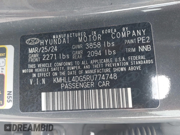 2024 Hyundai Elantra SE with VIN KMHLL4DG5RU774748, listed as a IAAI auction lot 41927787 with 21,604 mi miles and . Bid and sale history available at DreamBid. Image 9.