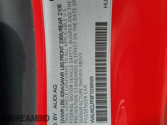 2015 Audi A3 1.8T Premium with VIN WAU6CLFF8F1036565, listed as a Copart auction lot 45479685 with 75,519 mi miles and Salvage Title. Bid and sale history available at carsss.com. Image 13.