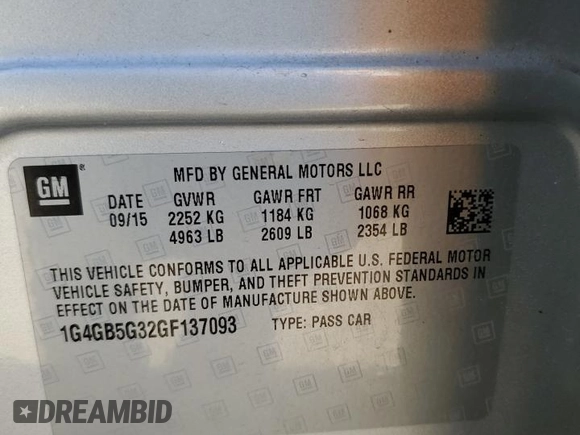 2016 Buick LaCrosse Leather with VIN 1G4GB5G32GF137093, listed as a Copart auction lot 49849075 with 170,282 mi miles and Salvage Title. Bid and sale history available at carsss.com. Image 12.