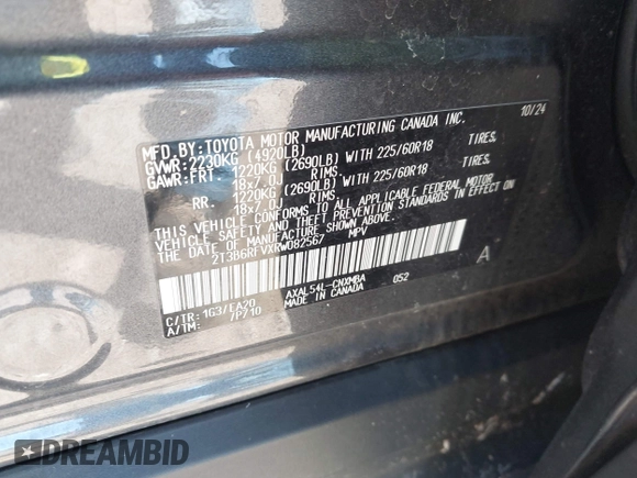 2024 Toyota RAV4 Hybrid XLE Premium with VIN 2T3B6RFVXRW082567, listed as a IAAI auction lot 42059419 with 3,039 mi miles. Bid and sale history available at carsss.com. Image 9.