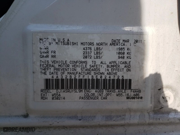 2011 Mitsubishi Galant FE with VIN 4A32B2FF1BE024725, listed as a Copart auction lot 46890585 with 138,577 mi miles and Salvage Title. Bid and sale history available at carsss.com. Image 14.