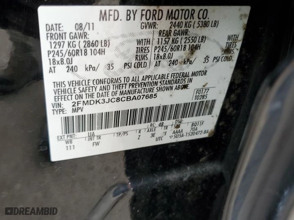 2012 Ford Edge SEL with VIN 2FMDK3JC8CBA07685, listed as a Copart auction lot 49653225 with 146,980 mi miles and Salvage Title. Bid and sale history available at carsss.com. Image 15.