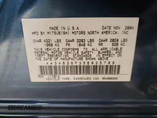 2005 Mitsubishi Galant DE with VIN 4A3AB26F35E035709, listed as a Copart auction lot 43282235 with 275,712 mi miles and Salvage Title. Bid and sale history available at carsss.com. Image 12.