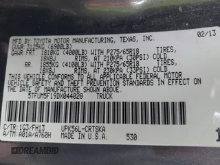 2013 Toyota Tundra 4WD Truck with VIN 5TFUM5F19DX044028, listed as a IAAI auction lot 41699167 with 1 mi miles. Bid and sale history available at carsss.com. Image 9.