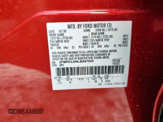 2020 Ford Edge SEL with VIN 2FMPK3J94LBA97645, listed as a Copart auction lot 59219625 with 43,349 mi miles and Salvage title. Bid and sale history available at DreamBid. Image 13.