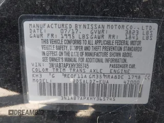 2017 Nissan Sentra SV with VIN 3N1AB7APXHY365745, listed as a IAAI auction lot 42180756 with 193,117 mi miles and . Bid and sale history available at DreamBid. Image 9.