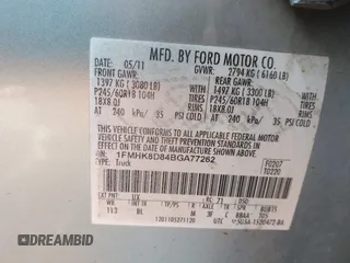 2011 Ford Explorer XLT with VIN 1FMHK8D84BGA77262, listed as a IAAI auction lot 41793864 with 209,804 mi miles and . Bid and sale history available at DreamBid. Image 9.
