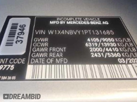 2023 Mercedes-Benz Sprinter with VIN W1X4NBVY1PT131685, listed as a Copart auction lot 79344974 with 8 mi miles and Clean Title. Bid and sale history available at DreamBid. Image 10.