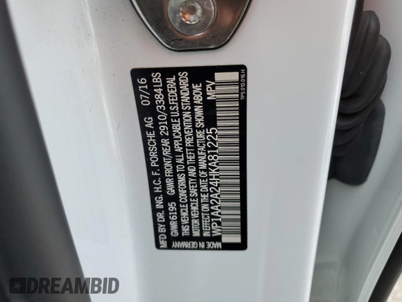 2017 Porsche Cayenne with VIN WP1AA2A24HKA81225, listed as a Copart auction lot 55251585 with 80,828 mi miles and Salvage title. Bid and sale history available at DreamBid. Image 13.