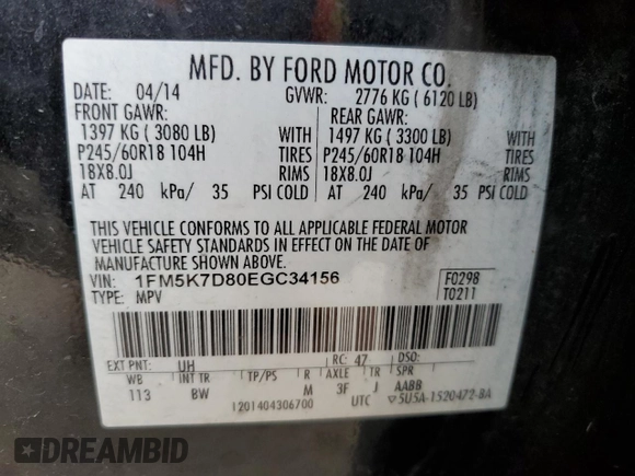 2014 Ford Explorer XLT with VIN 1FM5K7D80EGC34156, listed as a Copart auction lot 50270725 with 129,426 mi miles and Salvage Title. Bid and sale history available at DreamBid. Image 13.