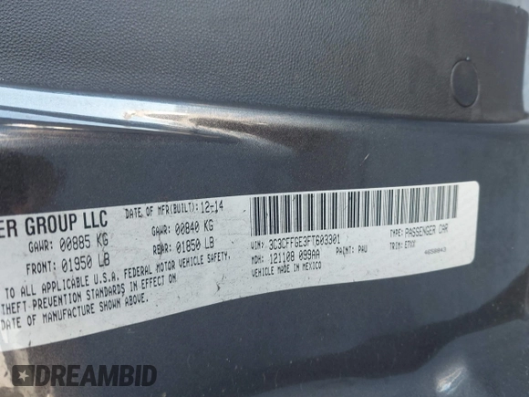 2015 FIAT 500e with VIN 3C3CFFGE3FT603301, listed as a IAAI auction lot 41599133 with 42,635 mi miles. Bid and sale history available at carsss.com. Image 9.