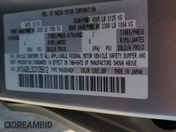 2012 Mazda 5 Sport with VIN JM1CW2BL3C0105912, listed as a Copart auction lot 50938335 with 117,479 mi miles and Salvage Title. Bid and sale history available at DreamBid. Image 15.