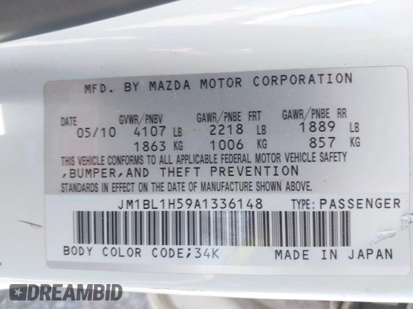 2010 Mazda 3 S Sport z VIN JM1BL1H59A1336148, wystawiony jako IAAI lot #42516714 z przebiegiem 143 529 mil mil oraz . Historia ofert i sprzedaży dostępna na DreamBid. Obrazek 9.
