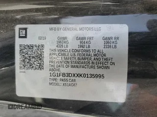 2019 Chevrolet Camaro 1LT with VIN 1G1FB3DXXK0135995, listed as a Copart auction lot 51190475 with 0 mi miles and Clean Title. Bid and sale history available at carsss.com. Image 12.