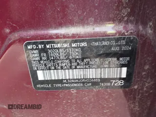 2024 Mitsubishi Mirage ES z VIN ML32AUHJ0RH024469, wystawiony jako IAAI lot #42394732 z przebiegiem 12 869 mil mil oraz . Historia ofert i sprzedaży dostępna na DreamBid. Obrazek 9.
