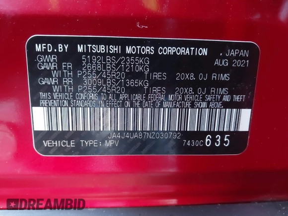 2022 Mitsubishi Outlander SE with VIN JA4J4UA87NZ030792, listed as a IAAI auction lot 41032727 with 30,345 mi miles. Bid and sale history available at carsss.com. Image 9.