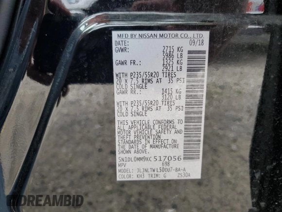 2019 Infiniti QX60 Luxe with VIN 5N1DL0MM9KC517056, listed as a Copart auction lot 62558455 with 69,808 mi miles and Clean title. Bid and sale history available at DreamBid. Image 13.