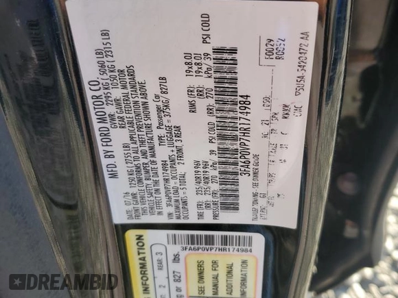 2017 Ford Fusion Sport with VIN 3FA6P0VP7HR174984, listed as a Copart auction lot 47268125 with 142,306 mi miles and Salvage Title. Bid and sale history available at carsss.com. Image 14.