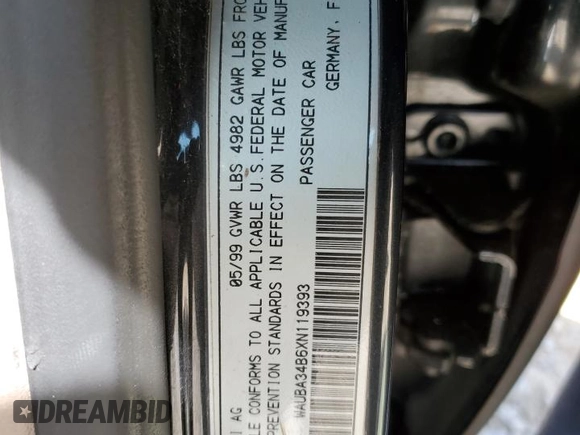 1999 Audi A6 z VIN WAUBA34B6XN119393, wystawiony jako Copart lot #54181235 z przebiegiem 145 925 mil mil oraz Nie do naprawy • Non repairable. Historia ofert i sprzedaży dostępna na DreamBid. Obrazek 12.