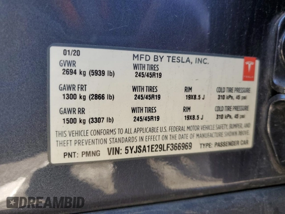 2020 Tesla Model S Long Range с VIN 5YJSA1E29LF366969, выставлен на аукционе Copart как лот 88164585 с пробегом 114 809 миль миль и Списание • Salvage title. История ставок и продаж доступна на DreamBid. Изображение 13.