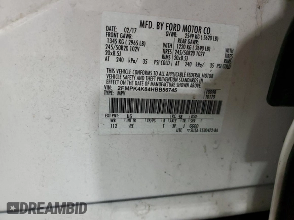 2017 Ford Edge Titanium with VIN 2FMPK4K84HBB56745, listed as a Copart auction lot 53343225 with 76,246 mi miles and Salvage Title. Bid and sale history available at carsss.com. Image 15.