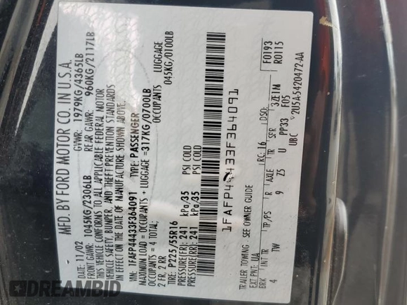 2003 Ford Mustang Deluxe z VIN 1FAFP44433F364091, wystawiony jako Copart lot #54061935 z przebiegiem 201 406 mil mil oraz Szkoda całkowita • Salvage title. Historia ofert i sprzedaży dostępna na DreamBid. Obrazek 12.