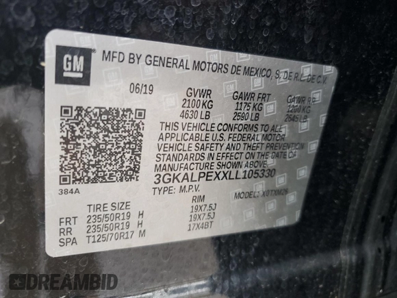 2020 GMC Terrain SLT z VIN 3GKALPEXXLL105330, wystawiony jako Copart lot #59940945 z przebiegiem 64 639 mil mil oraz Szkoda całkowita • Salvage title. Historia ofert i sprzedaży dostępna na DreamBid. Obrazek 14.